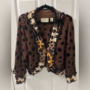 Vintage Design Options Philip & Jane Gordon Animal Print Sweater Cardigan-Size L